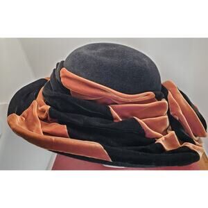 Bailey Tomlin London Ladies Black Brown Velvet Rose Hat M Edwardian Look Vintage